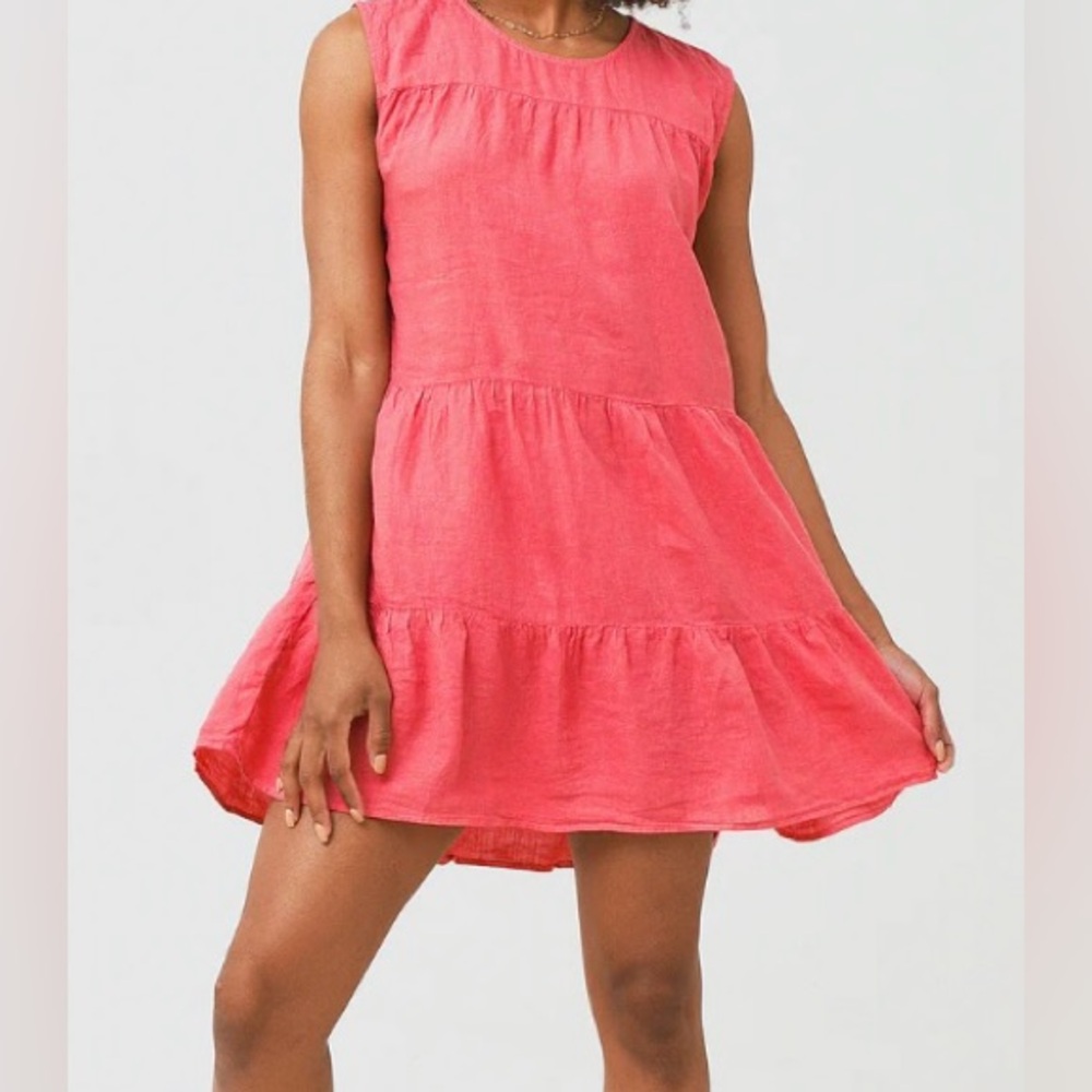 Velvet Addie Tiered mini coral linen baby doll dress size small